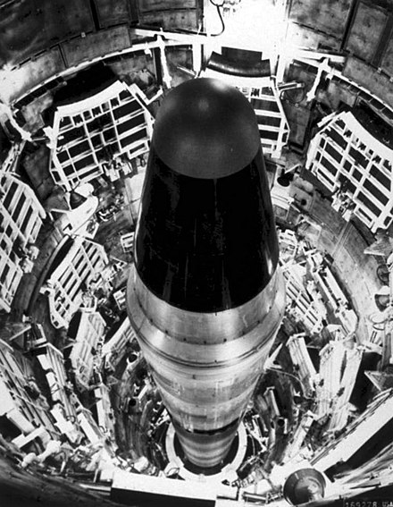 An LGM-25C Titan II intercontinental ballistic missile in silo, ready to launch