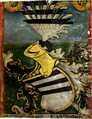 Malovaný obal jedenácté knihy olomoucké řady moravských zemských desk, Knihy Pročka z Kunštátu z let 1464–1466. Erb pánů z Kunštátu
