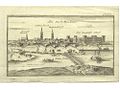 Mannheim and pontoon bridge across river Rhine, Germany, 1740