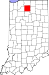 Map of Indiana highlighting Marshall County Map of Indiana highlighting Marshall County.svg