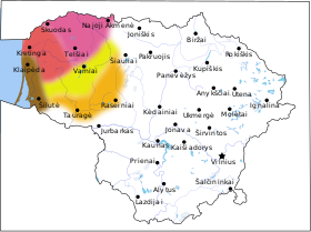 Localisation des sous-dialectes du samogitienSamogitien septentrional :Samogitien méridional :