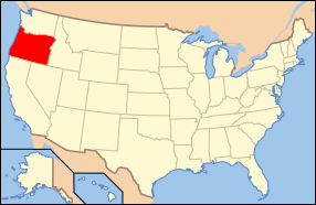 Peta Amerika Syarikat dengan nama Oregon ditonjolkan