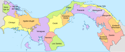 Kort over Panama inklusive provinser