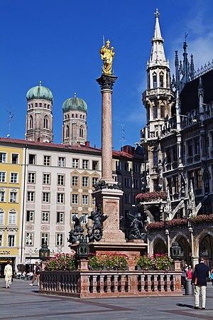 München Mariensäule: Geschichte der Säule, Beschreibung der Statuen, Religiöse Nutzung