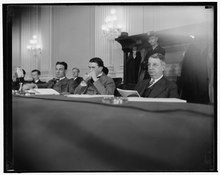 In 1939, the Special Committee to Investigate the National Labor Relations Board (often called the Smith Committee) was established by Republicans with the intention of weakening and eventually dissolving the NLRB. These intentions would attempt to be made law with the Smith Bill in 1940. Members of the NLRB Committee who listened to opening session today. Washington, D.C., Dec. 11. Republican members of the Smith Committee Investigating the National Labor Relations Board LCCN2016876750.tif