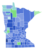 Minnesota Democratic presidential primary election results by county (vote share), 2020.svg