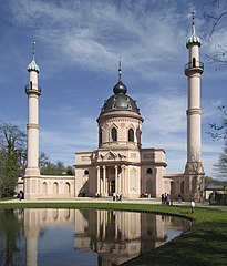 Baroque Red Mosque in the garden of Schwetzingen Palace in Germany, finished in 1796