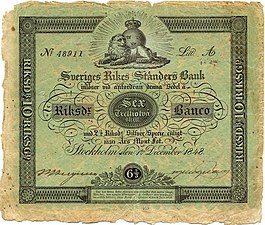 Riksen ständers bank, sedel från 1848