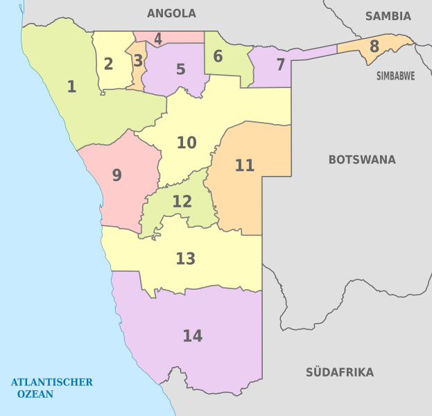 File:Namibia, administrative divisions - Nmbrs - colored.svg
