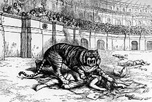 Thomas Nast illustrated Tammany Hall as a ferocious tiger killing democracy Nast-Tammany crop.jpg