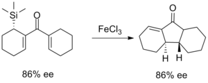 Silicon as a chiral auxiliary for the Nazarov cyclization NazarovSiliconauxilliary.png