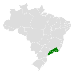 Distribución geográfica del saltarín de Serra do Mar.