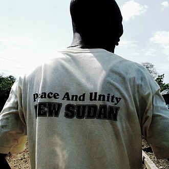 A Southern Sudanese supporter of Garang's "New Sudan" in 2008 NewSudan Turkairo.jpg