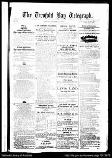 Front page of the Twofold Bay Telegraph, 19 October 1860 Nla.news-page10918672.pdf