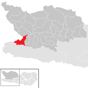 Location of the municipality of Oberdrauburg in the Spittal an der Drau district (clickable map)