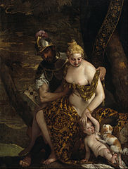 Mars déshabillant Vénus avec Cupidon et un chien