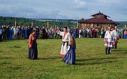 Rodnovers gathered at the Temple of Svarozhich's Fire of the Union of Slavic Native Belief Communities, in Krasotinka, Kaluga Oblast, to celebrate Perun Day.
