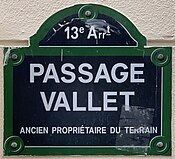Plaque Passage Vallet - Paris XIII (FR75) - 2021-06-29 - 1.jpg