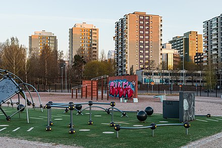 Playground at Käpylä sports park in Pasila, Helsinki, Finland