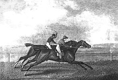 Engraving of Pope beating Wizard in the 1809 Epsom Derby