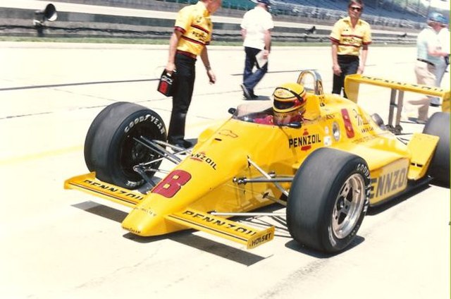 Mears in a Penske PC-16 chassis during practice for the 1987 Indianapolis 500