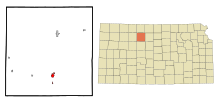 Районы Rooks County Kansas Incorporated и Unincorporated Plainville Highlighted.svg