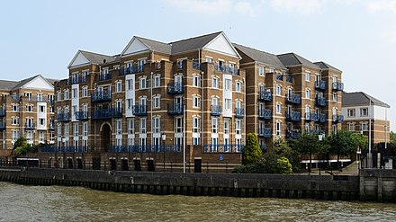 Several waterfront developments, such as Blenheim Court, can be seen from the Thames.