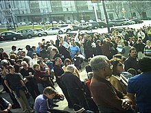 Same-sex couples gather at San Francisco City Hall during the Valentine's Day weekend in 2004 to apply for marriage licenses. SF-City Hall Line SS-Marriage group.JPG