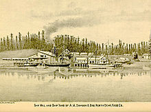 Saw mill and ship yard, North Bend, 1884 illustration Saw mill and ship yard, North Bend, Coos County, Oregon.jpg
