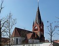 Albanuskirche mit Kirchenausstattung, Denkmal für die Gefallenen des Ersten Weltkrieges und zwei Gedenktafeln für Gefallene des deutsch-französischen Krieges