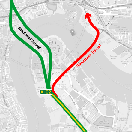Map of the planned route of the Silvertown Tunnel