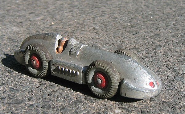 Dinky 23e model of George Eyston's land record car, "Speed of the Wind". The toy was made from 1936 to 1940