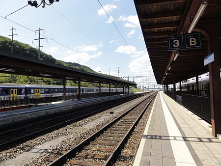 Stein, Aargau Bahnhof Stein Säckingen, Bahnsteige Richtung Rheinfelden (2012)