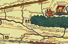 Il nome di Concordia compare nella Tabula Peutingeriana tra le città di Aquileia e Altino (dettaglio)