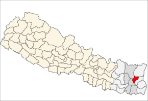 Terhathum District i Kosi Zone (grå) i Eastern Development Region (grå + lysegrå)