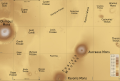 Map of the Tharsis quadrangle showing major features, several of which are tholi. Tharsis contains many volcanoes, including Olympus Mons, the tallest known volcano in the Solar System.