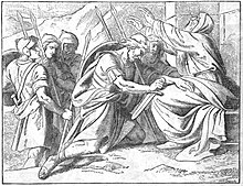 Artist's depiction of the Maccabees The Maccabees receive their father's blessing.jpg