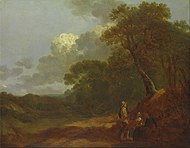 Thomas Gainsborough - skogkledd landskap med en mann som snakker med to sittende kvinner - Google Art Project.jpg