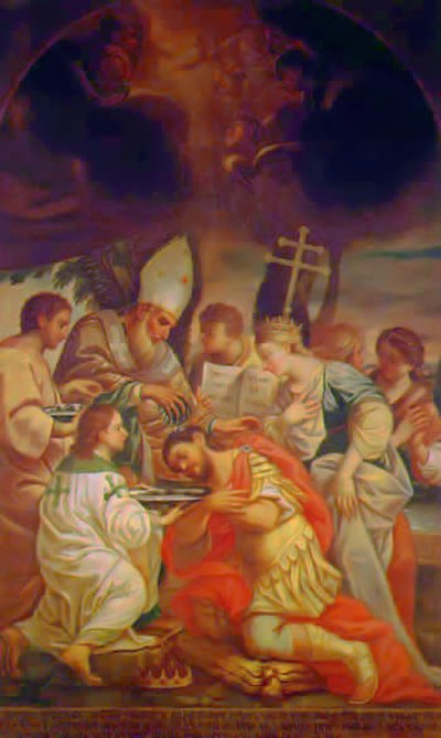 Anachronistic painting of the baptism of King Tiridates III (Trdat III) by St. Gregory the Enlightener.