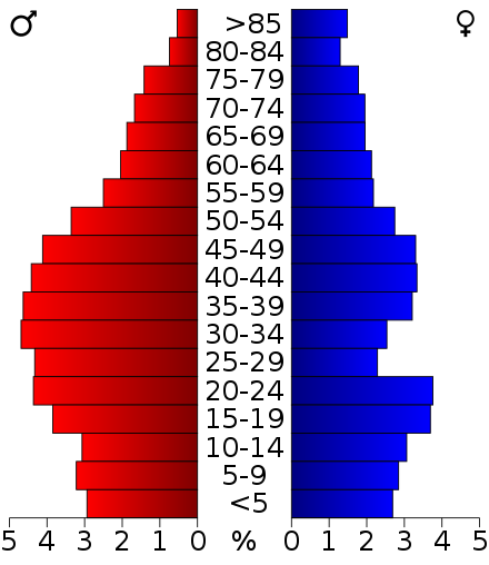 2000 census age pyramid for Bond County.