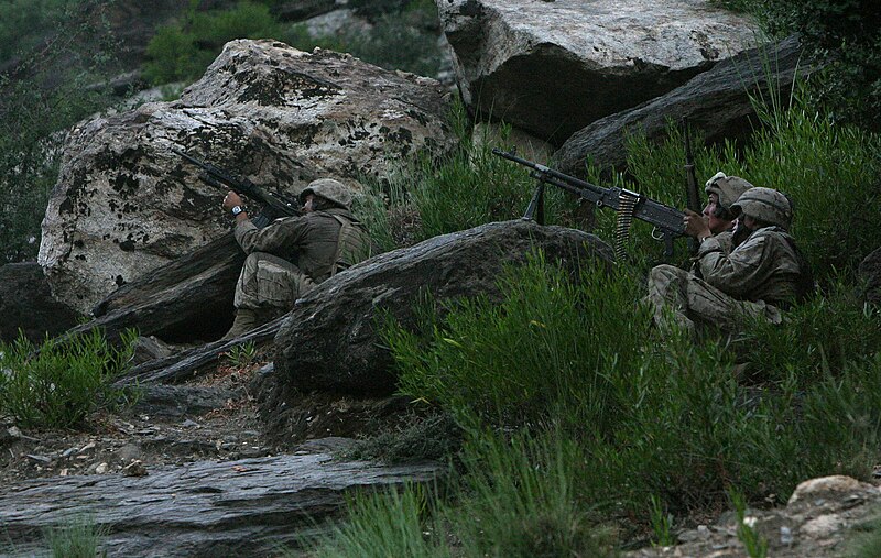 File:US Marine Corps return fire at insurgents in the Korengal Valley, September 2005.jpg