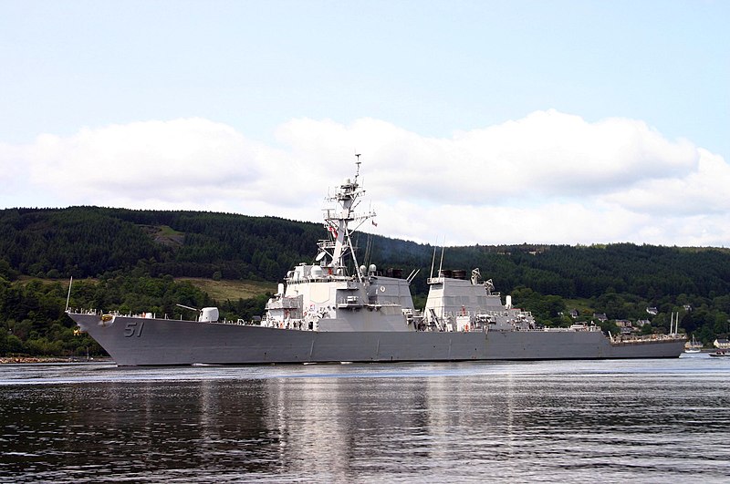 File:US Navy 050606-N-0000C-002 The guided missile destroyer USS Arleigh Burke (DDG 51) departs Clyde Naval Base in Faslane, Scotland.jpg