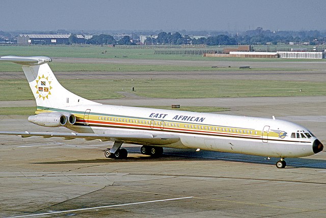 Vickers VC-10 of EAA arriving at London Heathrow Airport from Nairobi in July 1973