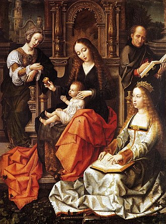 Saint Catherine and the Virgin, Catherine was possibly a portrait of Isabella, Gerard David. VirgenMosca.jpg