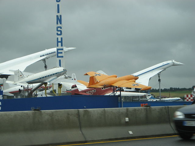 The Sinsheim Auto & Technik Museum, showing Concorde and Tupulev supersonic aircraft