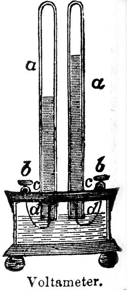 A 19th century version of a voltameter. Voltameter.jpg