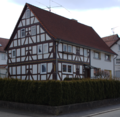 English: Half-timbered building in Wartenberg, Landenhausen, Stockhaeuserstrasse 28, Hesse, Germany.