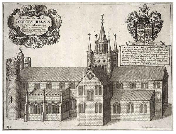 A mid-17th century depiction of the abbey church by Wenceslas Hollar, based on an earlier drawing.