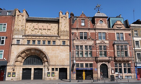 The original Whitechapel Gallery to the left; and the former Passmore Edwards library building, now incorporated into the gallery, to the right