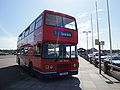 Wilts & Dorset 706 (F706 RDL), a Leyland-bodied Leyland Olympian on loan to Southern Vectis and seen in Yarmouth, Isle of Wight bus station operating a shuttle service from Yarmouth to the Isle of Wight Festival 2010 site.